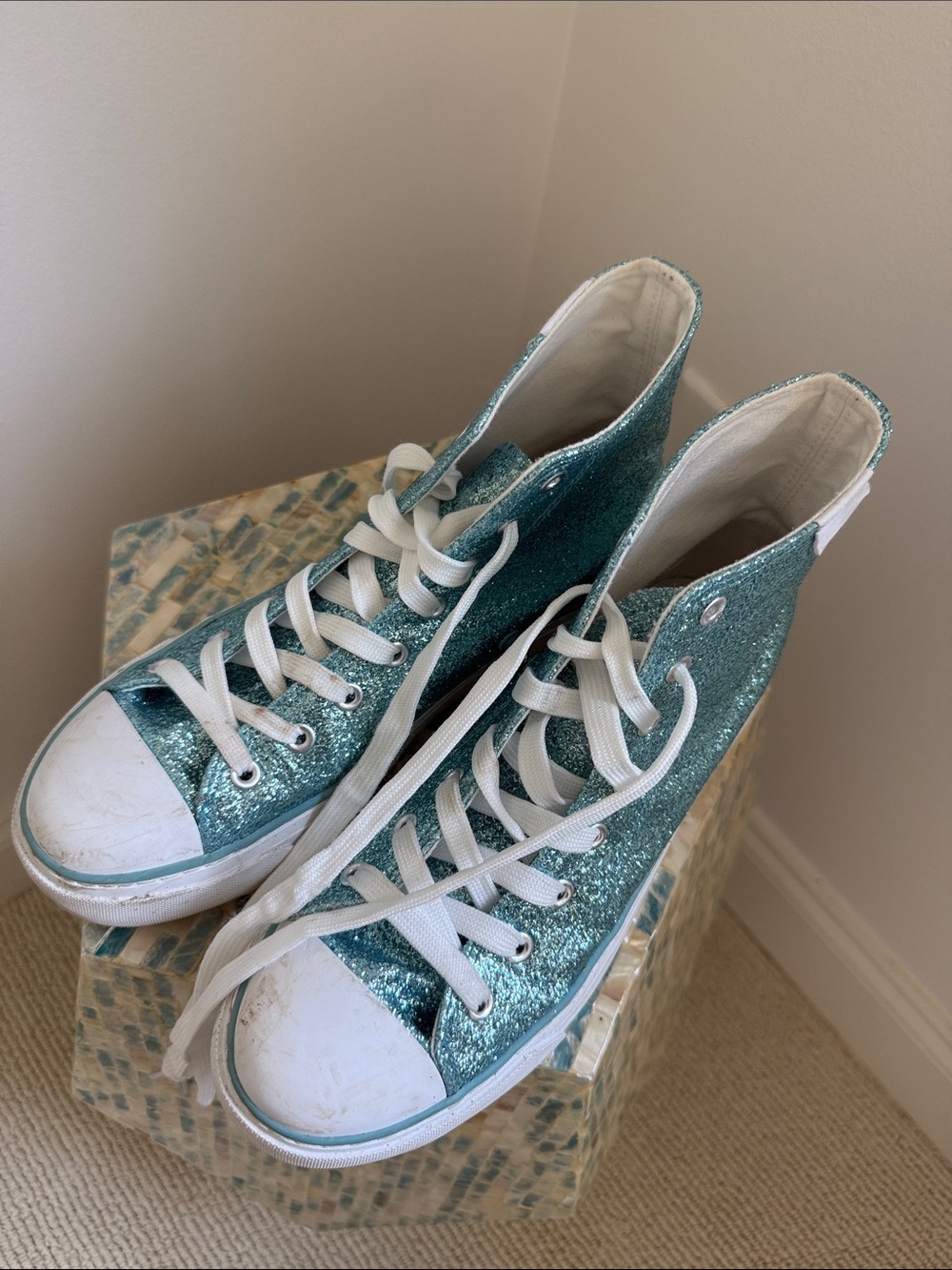 Glitter High-Top Sneakers - Teal